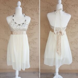 Vintage - 70's Beaded Satin/Chiffon Halter Dress